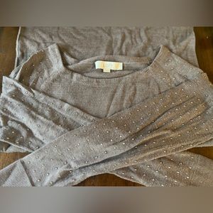 Brown, Rose Gold bead sleeves Ann Taylor Loft Top in size small